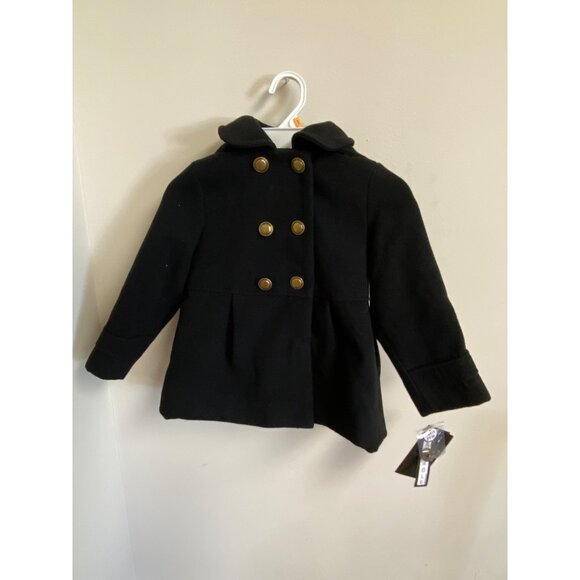 S Rothschild & Co Toddler Little Black Double Breasted Coat Leopard Hood NWT
